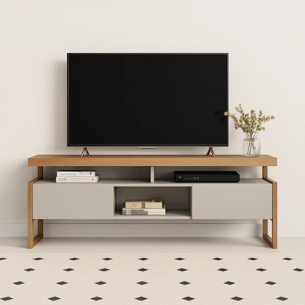 Rack Guadalupe 1.80m MDF/MDP Portas Frisadas - Nature/Off White