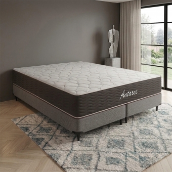 Conjunto Colchão Queen com Box Sommier Camurça Cinza