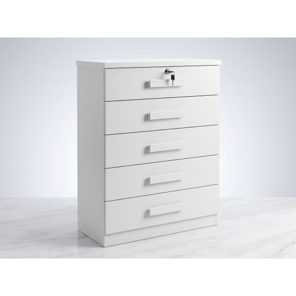 Cômoda Tulsa 5 Gavetas 100% MDF com Chave e Tampo 25mm - Branco