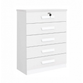 Cômoda Tulsa 5 Gavetas 100% MDF com Chave e Tampo 25mm - Branco