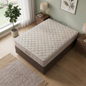 Conjunto Cama Box Baú Casal Colchão Springpocket Marrom