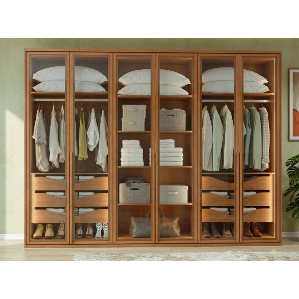 Guarda-Roupa 6 Portas Lumina LED Amêndoa C.Safira