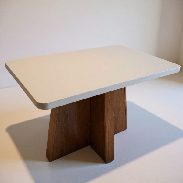 Mesa de Jantar Porto Off White com 4 cadeiras - Linho Marrom