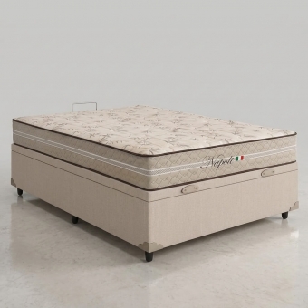 Conjunto Colchão Casal Base Box Baú Linho Palha