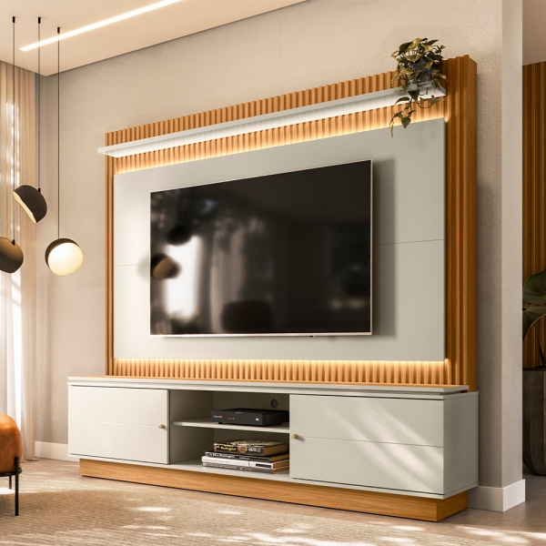 Home New Saragoça Painel Ripado com LED - Nature/Off White