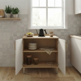 Balcão de Cozinha Pandora 80cm 2 Portas em MDF - Amêndoa/Off White