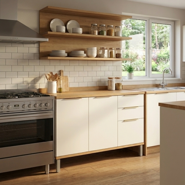 Balcão de Cozinha Pandora 1.20m 3 Portas em MDF - Amêndoa/Off White