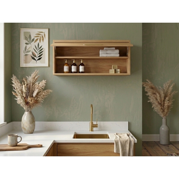 Armário Aéreo de Cozinha Pandora 80cm Porta Basculante MDF - Amêndoa
