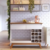Aparador Buffet Gardenia com Adega para 12 Garrafas e Gaveta - Off White/Nature