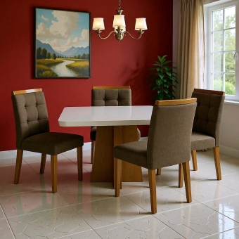 Mesa de Jantar Porto Off White com 4 cadeiras