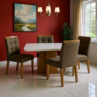 Mesa de Jantar Porto Off White com 4 cadeiras