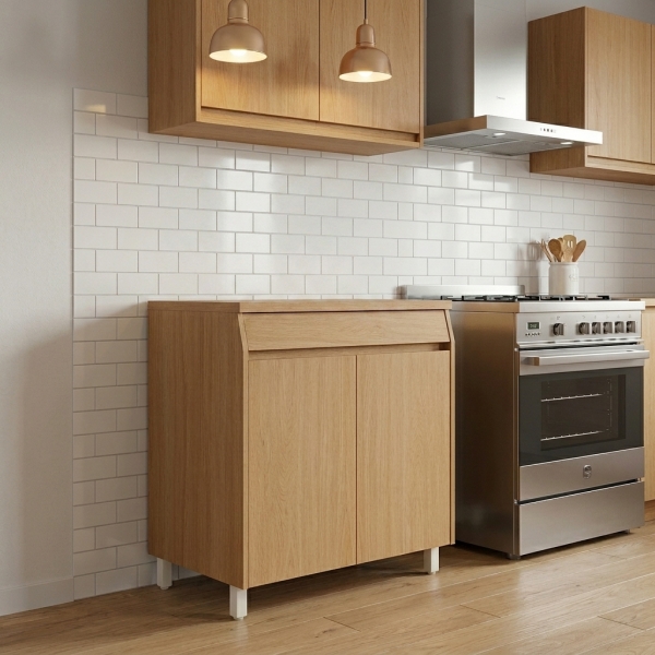 Balcão de Cozinha Simone Mendes 2 Portas 1 Gaveta 80cm em MDF - Carvalho