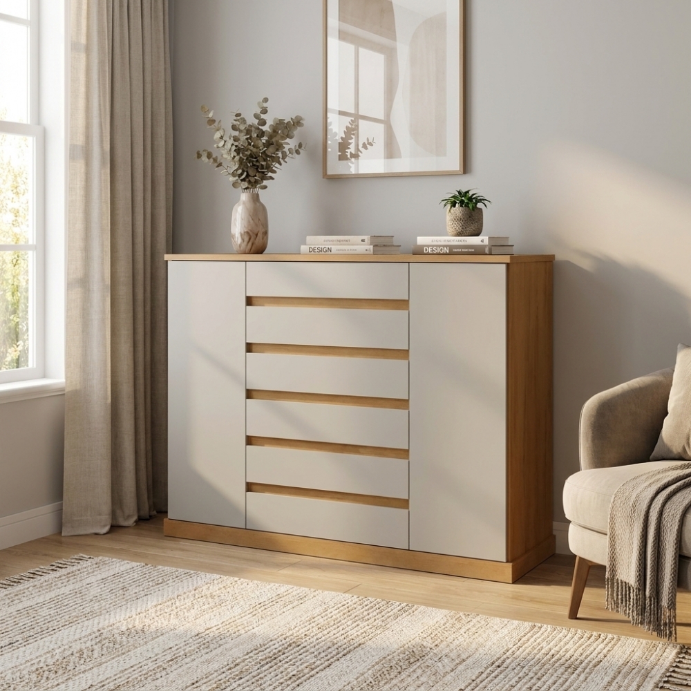 Cômoda 2 Portas 7 Gavetas Bari  Branco Safira