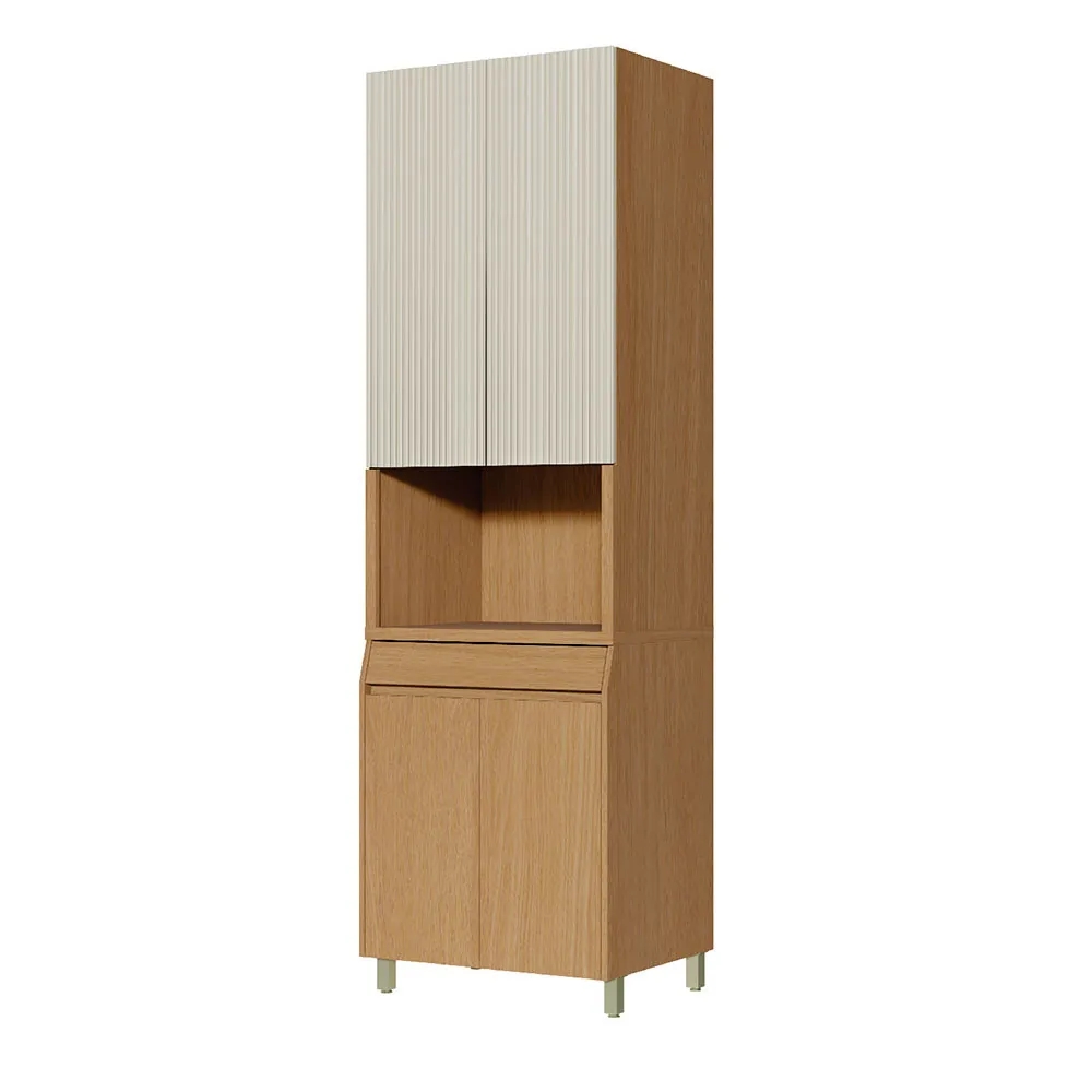 Paneleiro Simone Mendes 4 Portas Ripadas 1 Gaveta 70cm 100% MDF - Carvalho/Greige