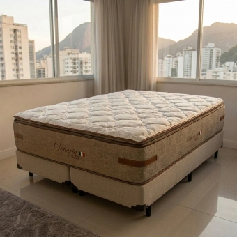 Conjunto Cama Box Queen Venezia 158x198 Palha