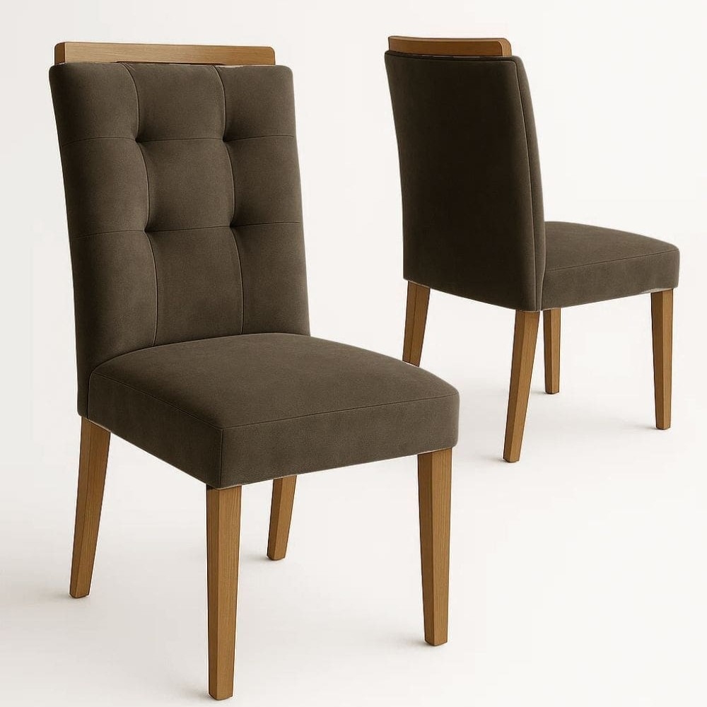 Kit 2 Cadeiras Sala de Jantar com Encosto Anatômico Porto - Linho Marrom