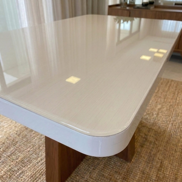 Mesa de Jantar 4 Lugares Porto Tampo de Vidro - Off White/Naturale