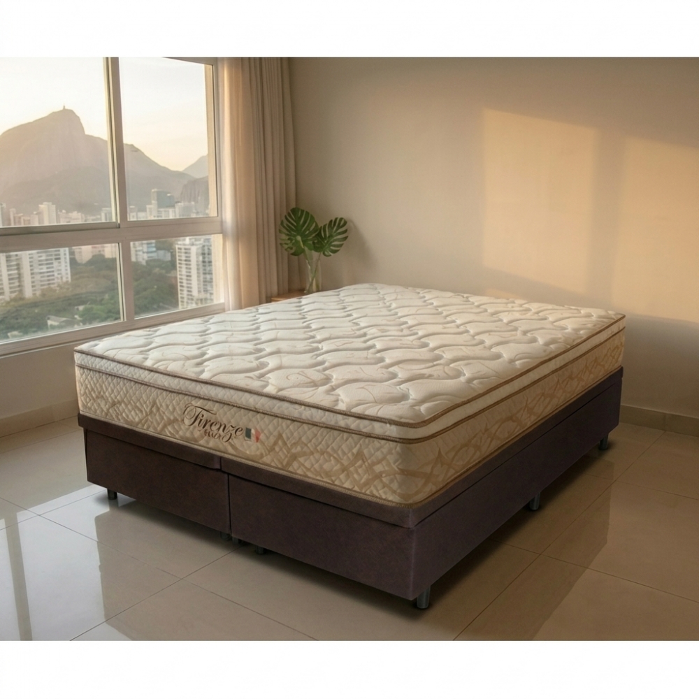 Conjunto Cama Box Baú Queen Firenze 158x198 Marrom