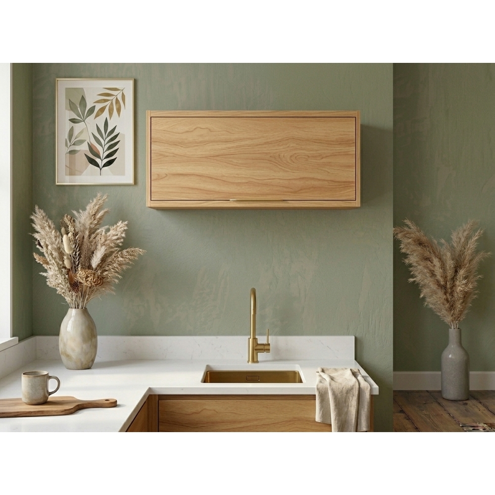 Armário Aéreo de Cozinha Pandora 80cm Porta Basculante MDF - Amêndoa
