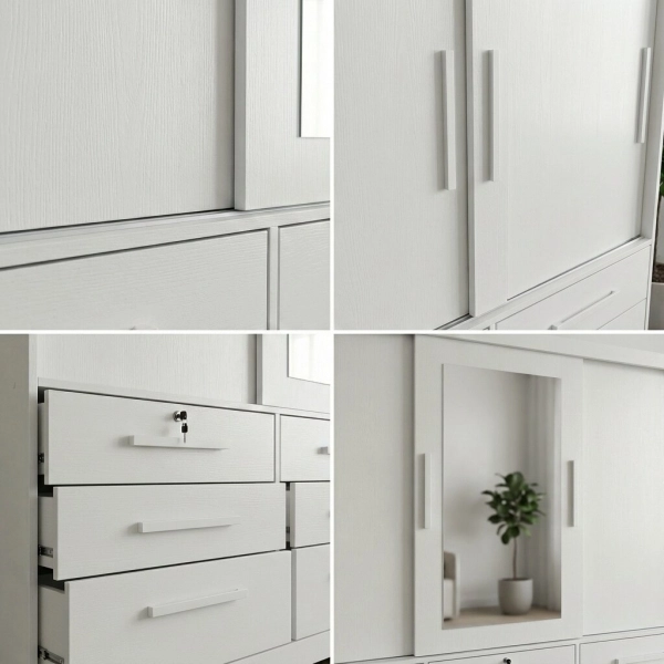 Guarda-Roupa Casal Athenas 3 Portas 9 Gavetas - Branco