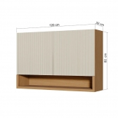 Armário Aéreo Simone Mendes 1.20m Duas Portas Ripado MDF - Carvalho/Greige