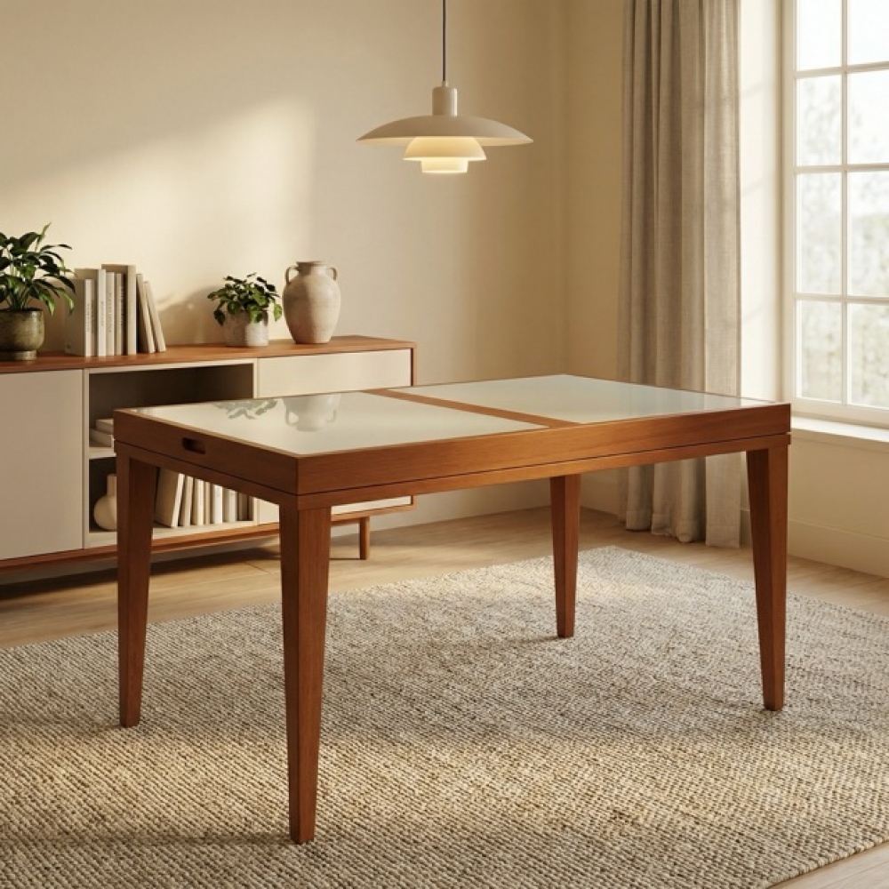 Mesa de Jantar Extensível para até 6 Lugares Genova - Imbuia/Off White