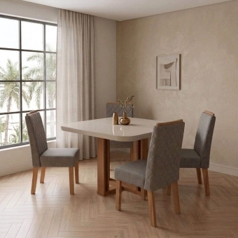 Conjunto Mesa de Jantar Segovia 0,90 com 4 Cadeiras Diva