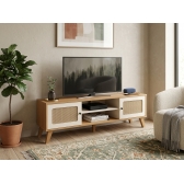 Rack para TV Frida Retrô com Detalhe Palha 3D - Cinamomo/Off White