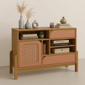 Buffet Aparador Daisy Retrô com Detalhe Palha 3D - Carvalho/Terracota