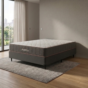 Conjunto Colchão Antares Casal com Box Camurça Cinza