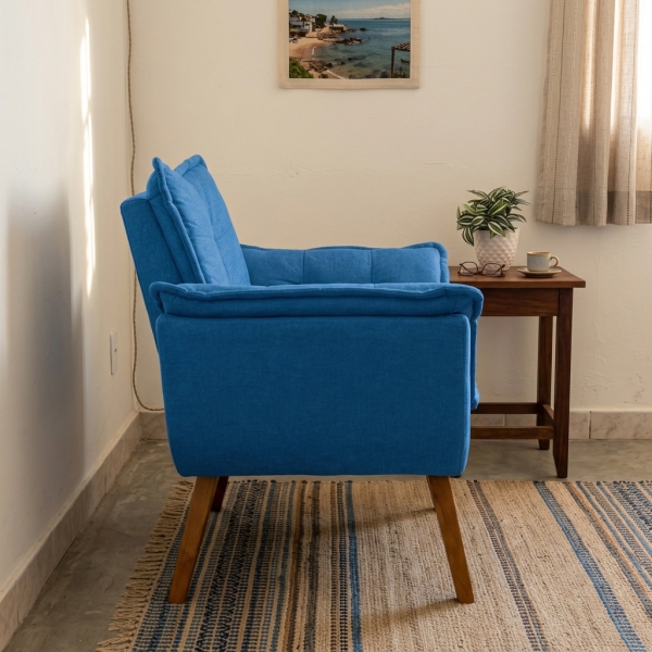 Poltrona Decorativa Opala com Molas e Espuma D28 - Veludo Azul
