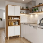 Paneleiro de Cozinha Pandora 100% MDF com Nicho para Micro-ondas - Amêndoa/Off White