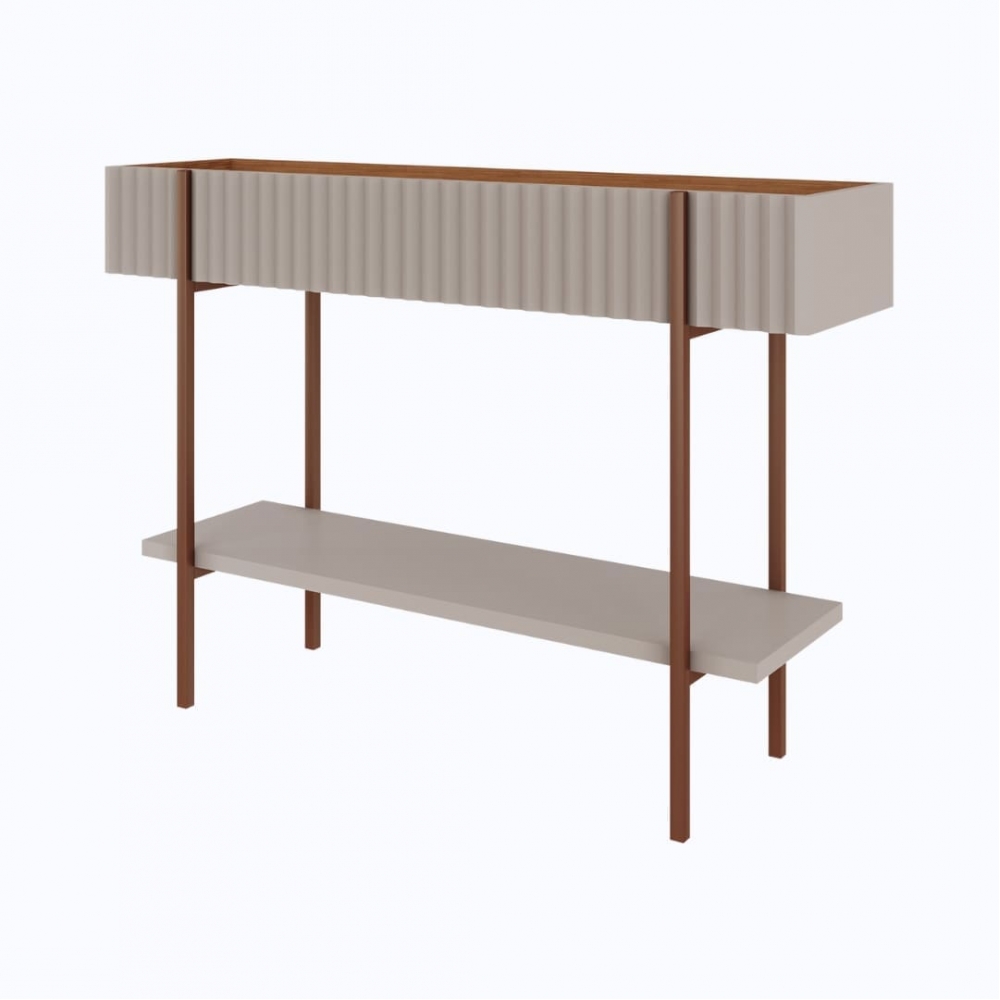Aparador Elza com Apliques 3D e Pés em Metalon 1.23m - Off White/Cinamomo