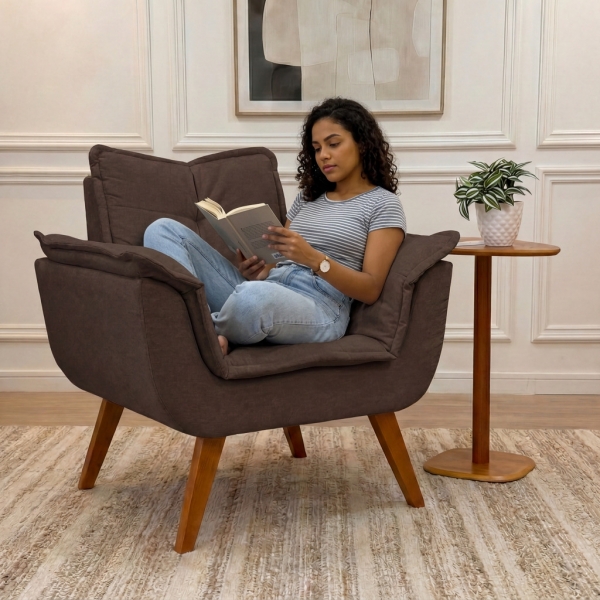 Poltrona Decorativa Opala com Molas e Espuma D28 - Jolie Marrom