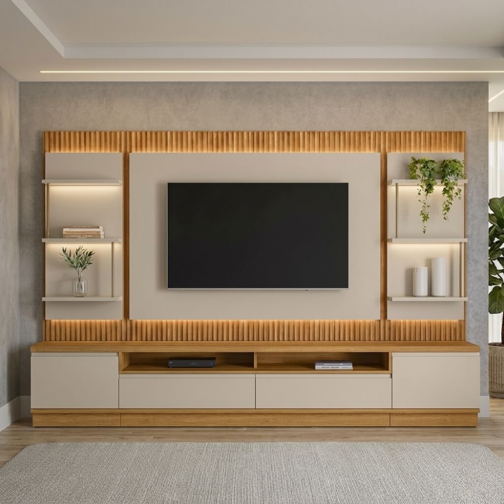 Conjunto Rack e Painel Baeza 1.80m Tauari