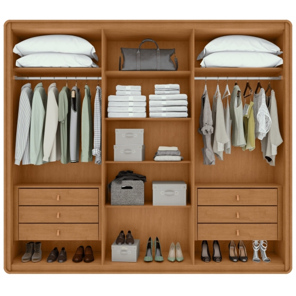 Guarda-Roupa Casal Moderni 6 Portas e 6 Gavetas 100% MDF - Amêndoa/Off White