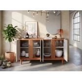 Buffet Charlotte 1.53m 4 Portas Ripadas e Dobradiça Soft Close - Off White/Cinamomo