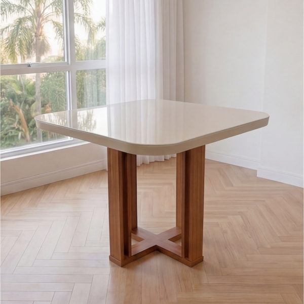 Mesa de Jantar 4 Lugares Segovia Tampo de Vidro - Off White/Naturale