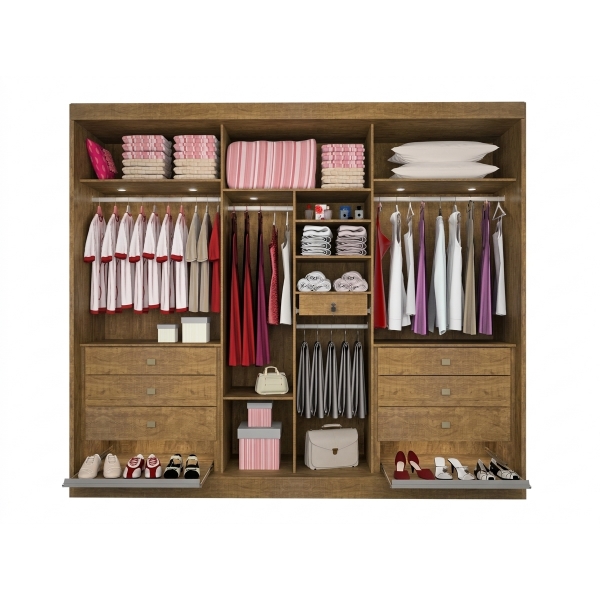 Guarda-Roupa Casal Ripado Columbus 6 Portas 6 Gavetas - Cinamomo/Off White