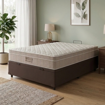 Conjunto Cama Box Baú Casal Colchão Springpocket Marrom