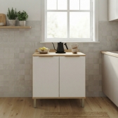 Balcão de Cozinha Pandora 80cm 2 Portas em MDF - Amêndoa/Off White