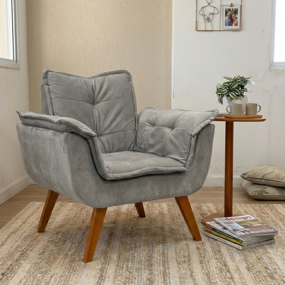 Poltrona Decorativa Opala com Molas e Espuma D28 - Jolie Prata