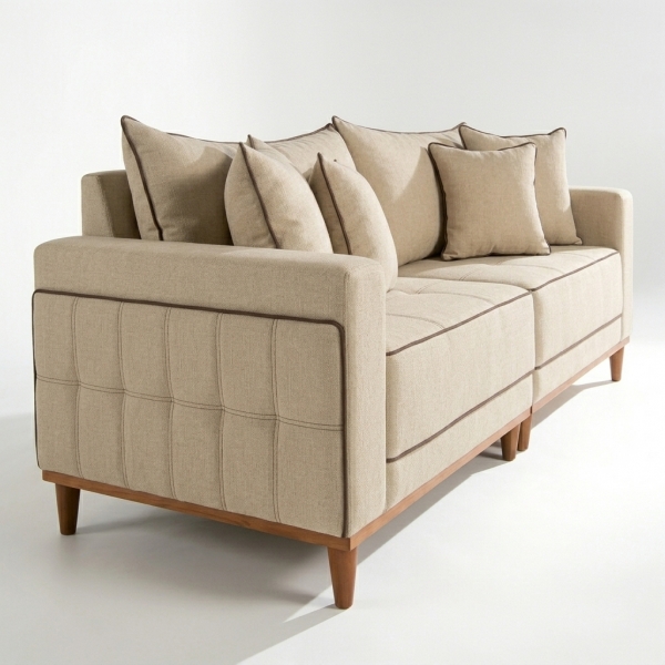 Sofá Living Loren 2.16m 3 Lugares Molas Ensacadas - Linho Areia