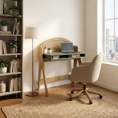 Escrivaninha Atlanta 90 cm com Painel 3D e Nichos - Carvalho/Menta