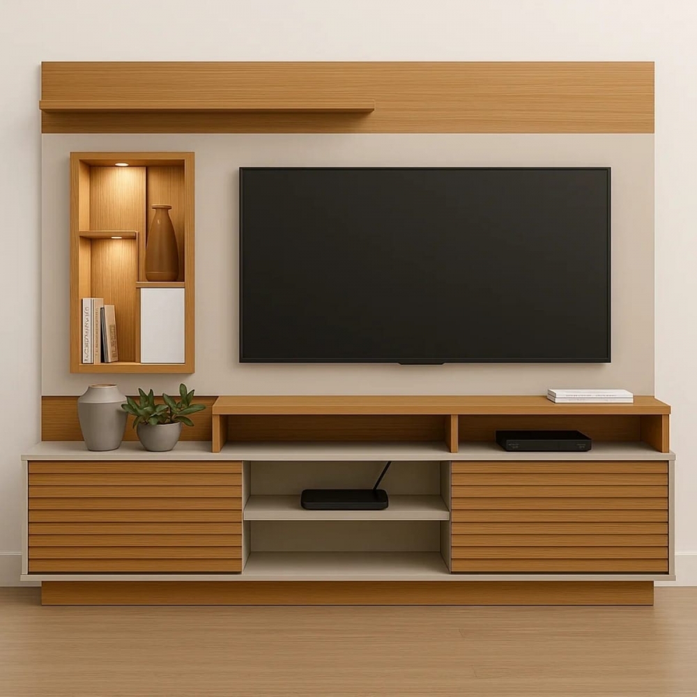 Estante Home Theater para TV até 60 Polegadas Araguaia - Nature/Off White