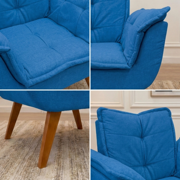 Poltrona Decorativa Opala com Molas e Espuma D28 - Veludo Azul