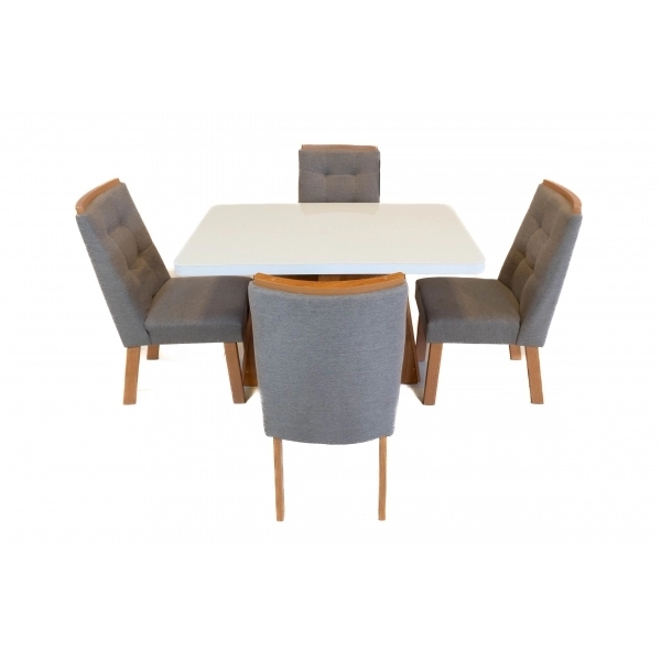 Mesa de Jantar 4 Lugares Porto Tampo de Vidro - Off White/Naturale