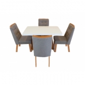 Mesa de Jantar 4 Lugares Porto Tampo de Vidro - Off White/Naturale