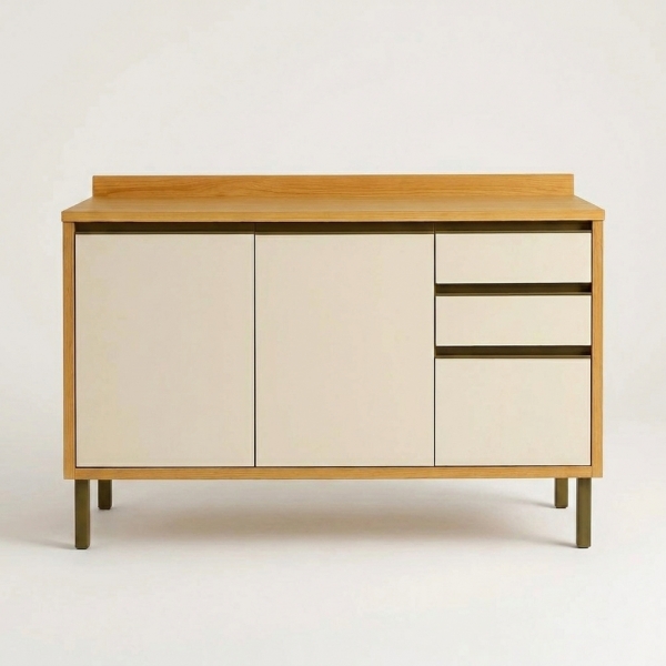 Balcão de Cozinha 1.20m 2 Portas 3 Gavetas Andira - Amêndoa/Off White