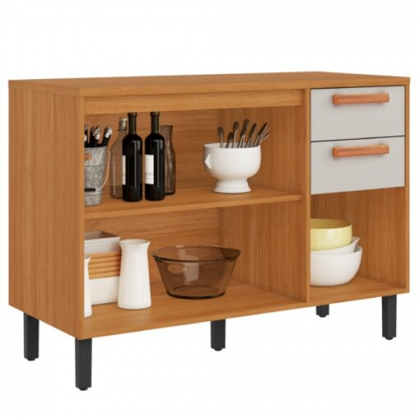 Balcão de Cozinha Júpiter 1.20m 3 Portas e 2 Gavetas - Cinamomo/Off White